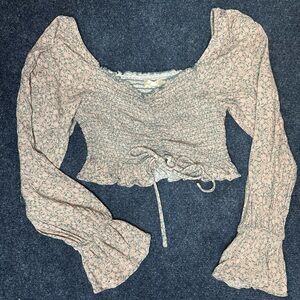 Altar’d State Long Sleeve Cropped Scrunched Front Boho Peasant Flower Shirt Sz s